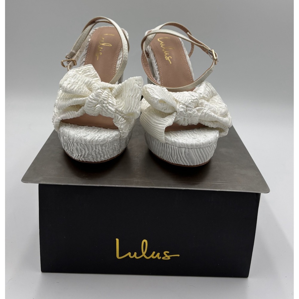 Lulus Platform Heel Women Size 6‎ Lilsa White Bow Platform Ankle Strap Bride